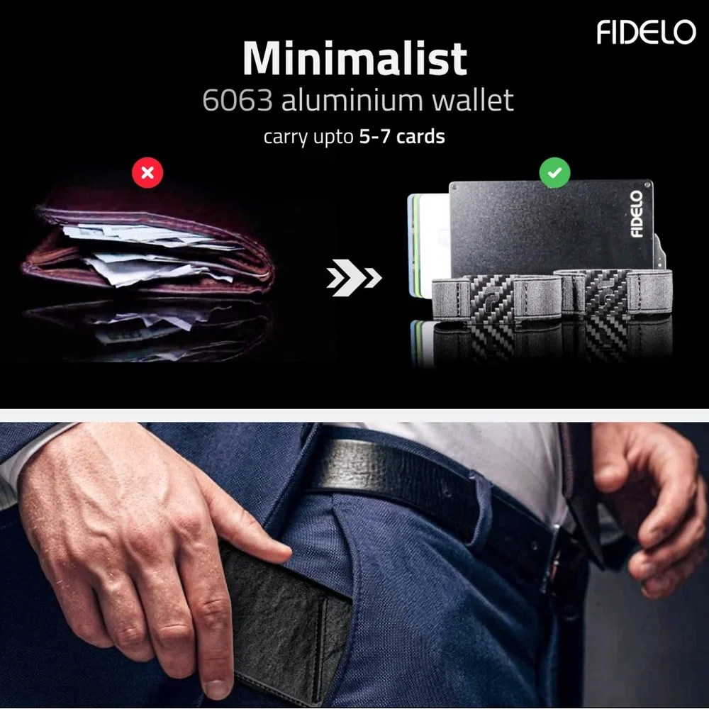 Fidelo Ultra Slim Hybrid Wallet for Men Black Leather Wallet card holder NWT